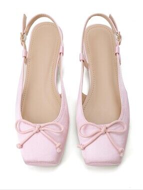 Womens Classic Baby Pink Slingback Ballet Flats Bow, 6.5-7